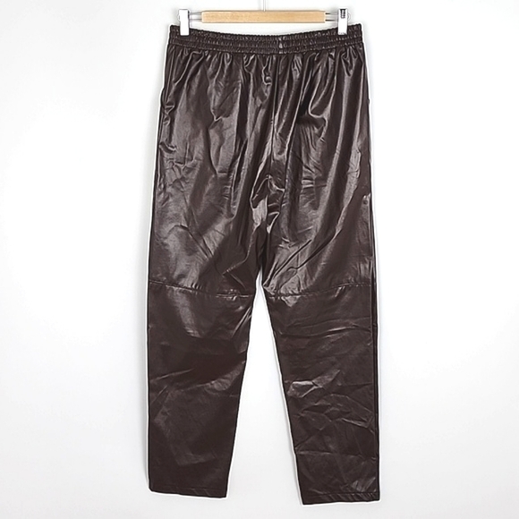 Cinnie Women's Faux Leather Pull Ob Pants Burgundy Brown Stretch Pockets Size L - Picture 2 of 7